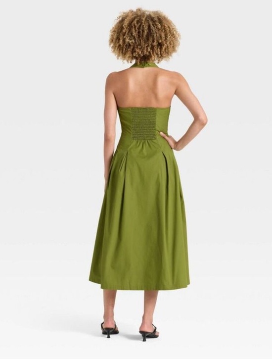 NWT A New Day - Women's Midi Halter Dress - Olive XS spring brunch fancy cotton - Picture 2 of 3
